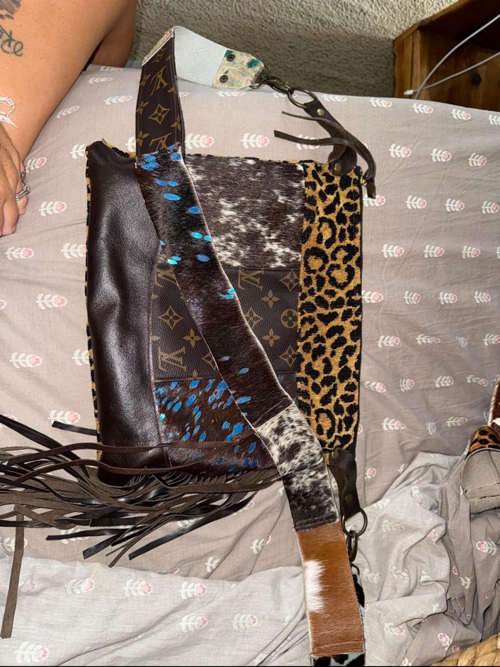 Designer-Inspired Mixed Animal Print Shoulder Bag in Brown and Leopard